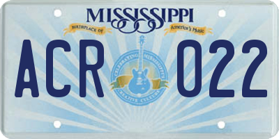 MS license plate ACR022