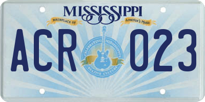 MS license plate ACR023