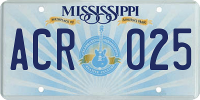 MS license plate ACR025