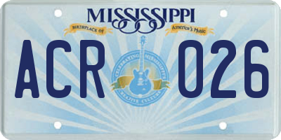 MS license plate ACR026