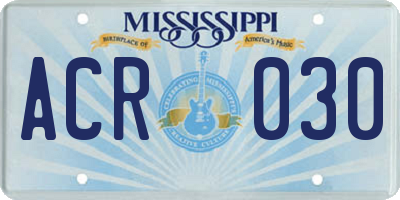 MS license plate ACR030