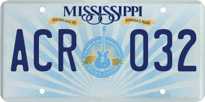 MS license plate ACR032