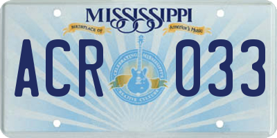 MS license plate ACR033