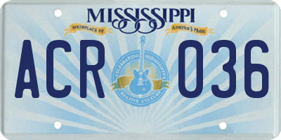 MS license plate ACR036