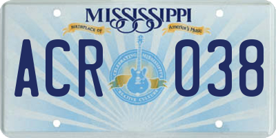 MS license plate ACR038