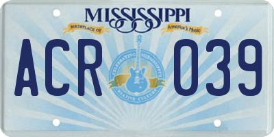 MS license plate ACR039