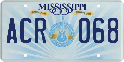 MS license plate ACR068