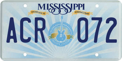 MS license plate ACR072
