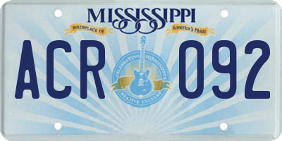 MS license plate ACR092