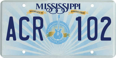 MS license plate ACR102