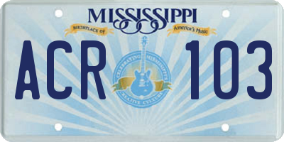 MS license plate ACR103