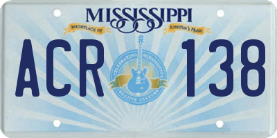 MS license plate ACR138
