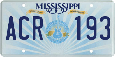 MS license plate ACR193