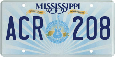 MS license plate ACR208