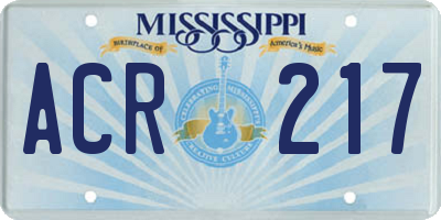 MS license plate ACR217