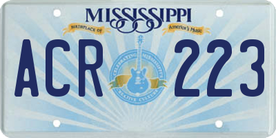 MS license plate ACR223