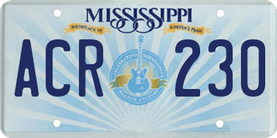 MS license plate ACR230