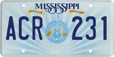 MS license plate ACR231