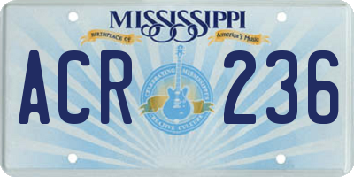 MS license plate ACR236