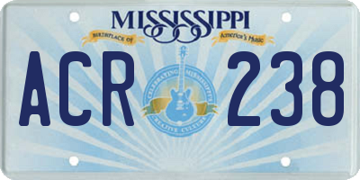 MS license plate ACR238