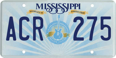 MS license plate ACR275