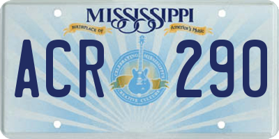 MS license plate ACR290