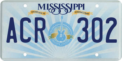 MS license plate ACR302