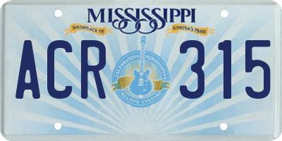MS license plate ACR315