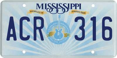 MS license plate ACR316