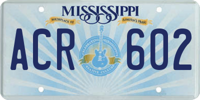 MS license plate ACR602