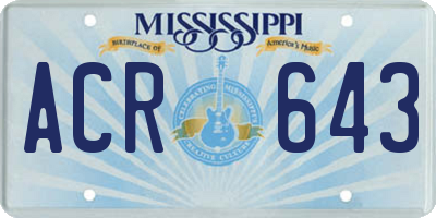 MS license plate ACR643