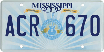 MS license plate ACR670