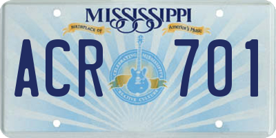 MS license plate ACR701