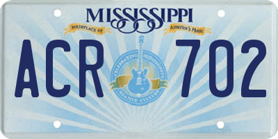 MS license plate ACR702