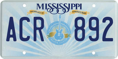 MS license plate ACR892