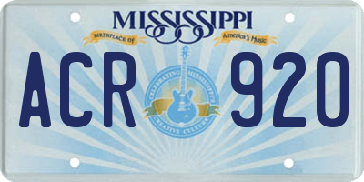 MS license plate ACR920