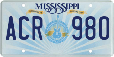 MS license plate ACR980