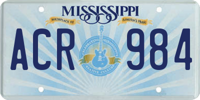 MS license plate ACR984