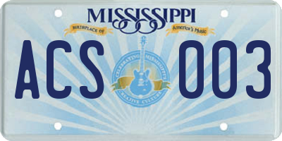 MS license plate ACS003