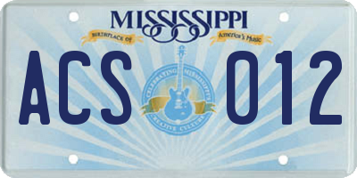 MS license plate ACS012