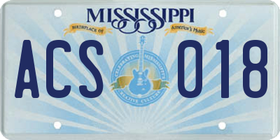 MS license plate ACS018