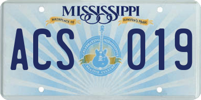MS license plate ACS019