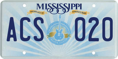 MS license plate ACS020