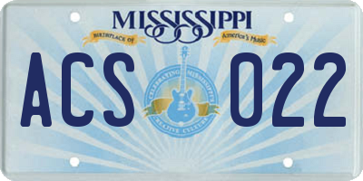 MS license plate ACS022