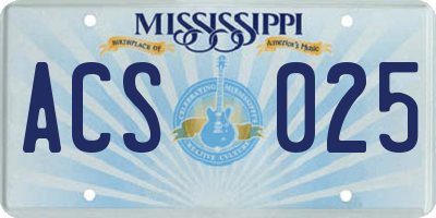 MS license plate ACS025