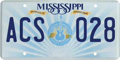 MS license plate ACS028