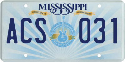 MS license plate ACS031
