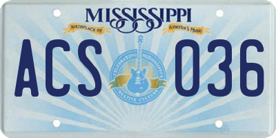 MS license plate ACS036