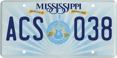 MS license plate ACS038
