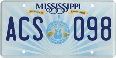 MS license plate ACS098
